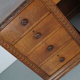 Bureau / Comptoir de Magasin Antique Art Nouveau en Chêne Sculpté, Pays-Bas, Début du 20ème Siècle