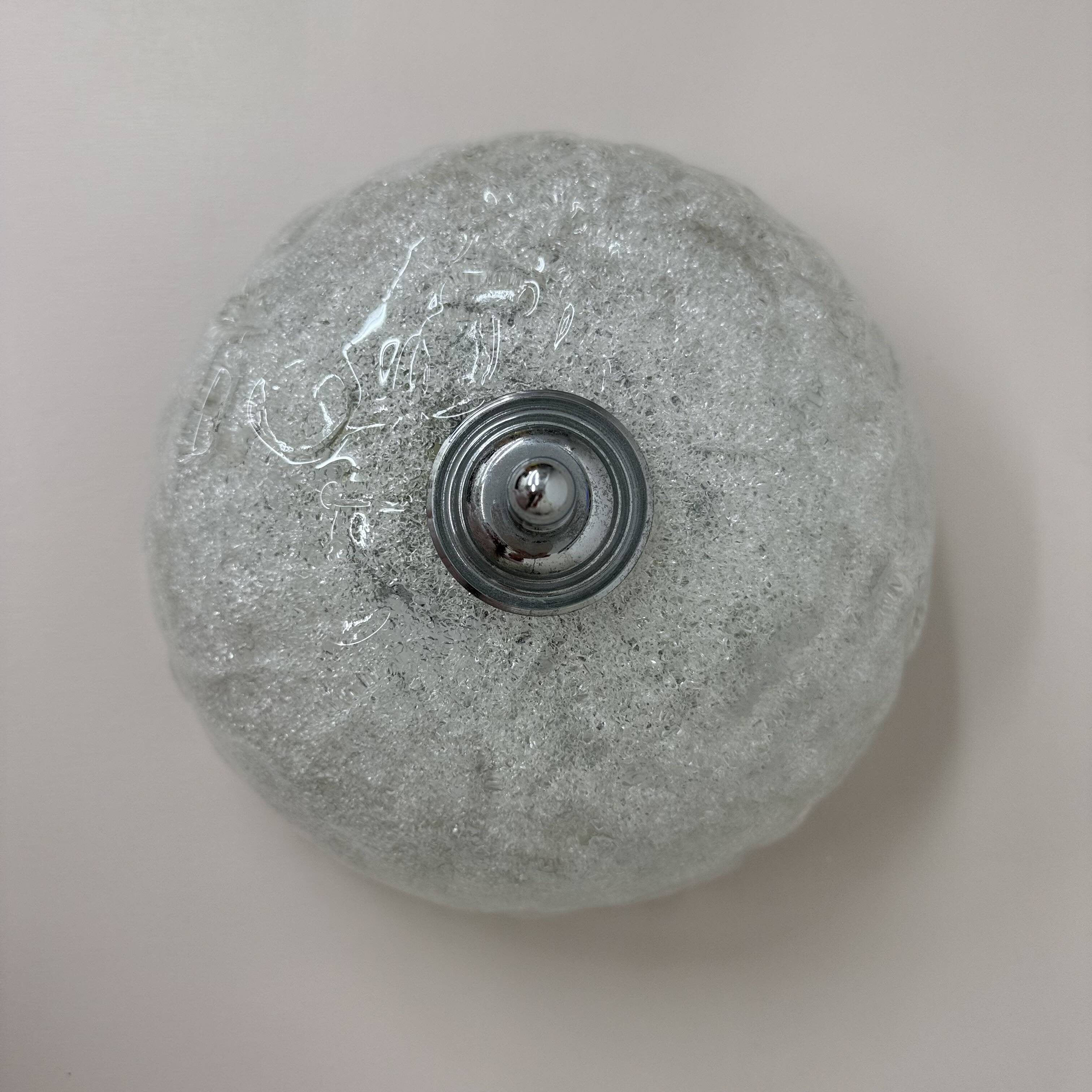 Vintage frosted ice glass ceiling lamp , 1970s
