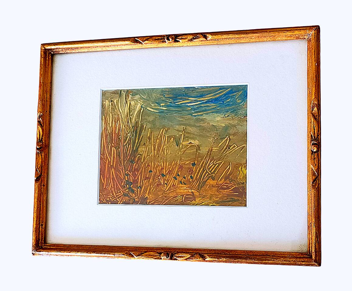 Painting – Oil on paper framed under glass – Semi-abstract landscape 1920