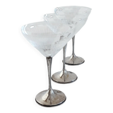 Art Deco Champagne Glasses Set of 3, Sterling Silver & Cut Glass
