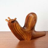 Large Danish carved wooden snail sculpture from the mid-century, 1960s.