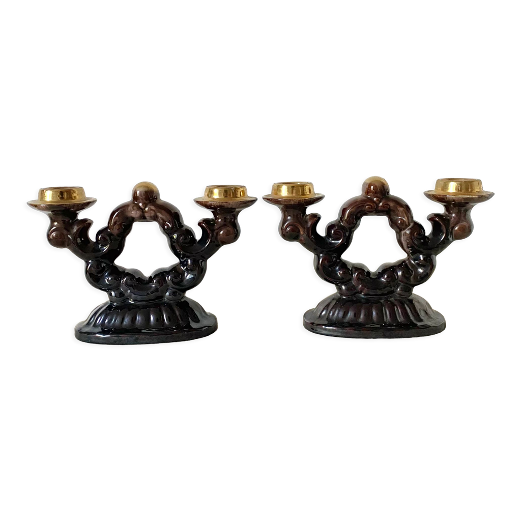 Chandelier Jasba Céramique Années 50/60 - 5 Flammes, Motif Marbré, Vintage Allemagne