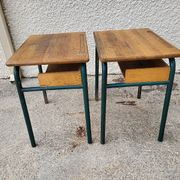 Pair of desks desks school 1960 in metal and oak