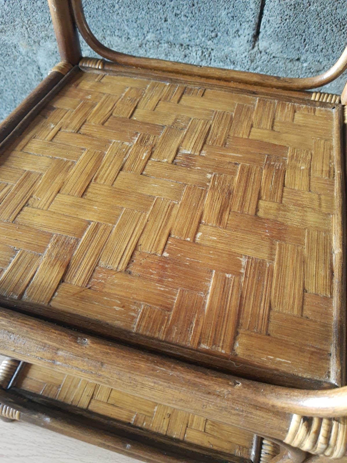 3-tier rattan and bamboo shelf from the 70s vintage