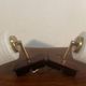 Pair of brass, wood and opaline glass wall lights from the 60s