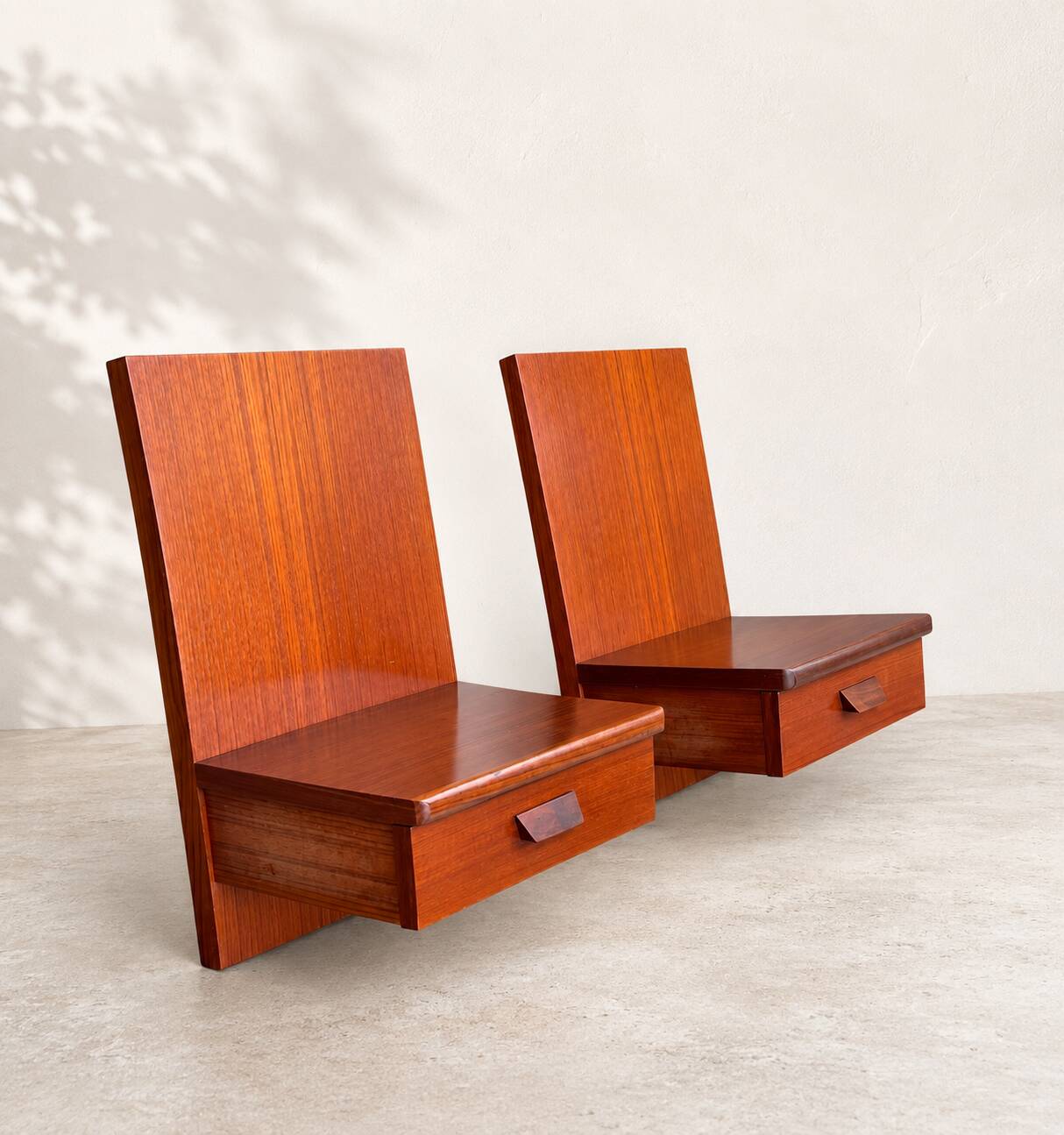 Pair of suspended teak bedside tables – 1960s Scandinavian design
