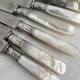 Antique table knives in mother-of-pearl and silver-plated metal