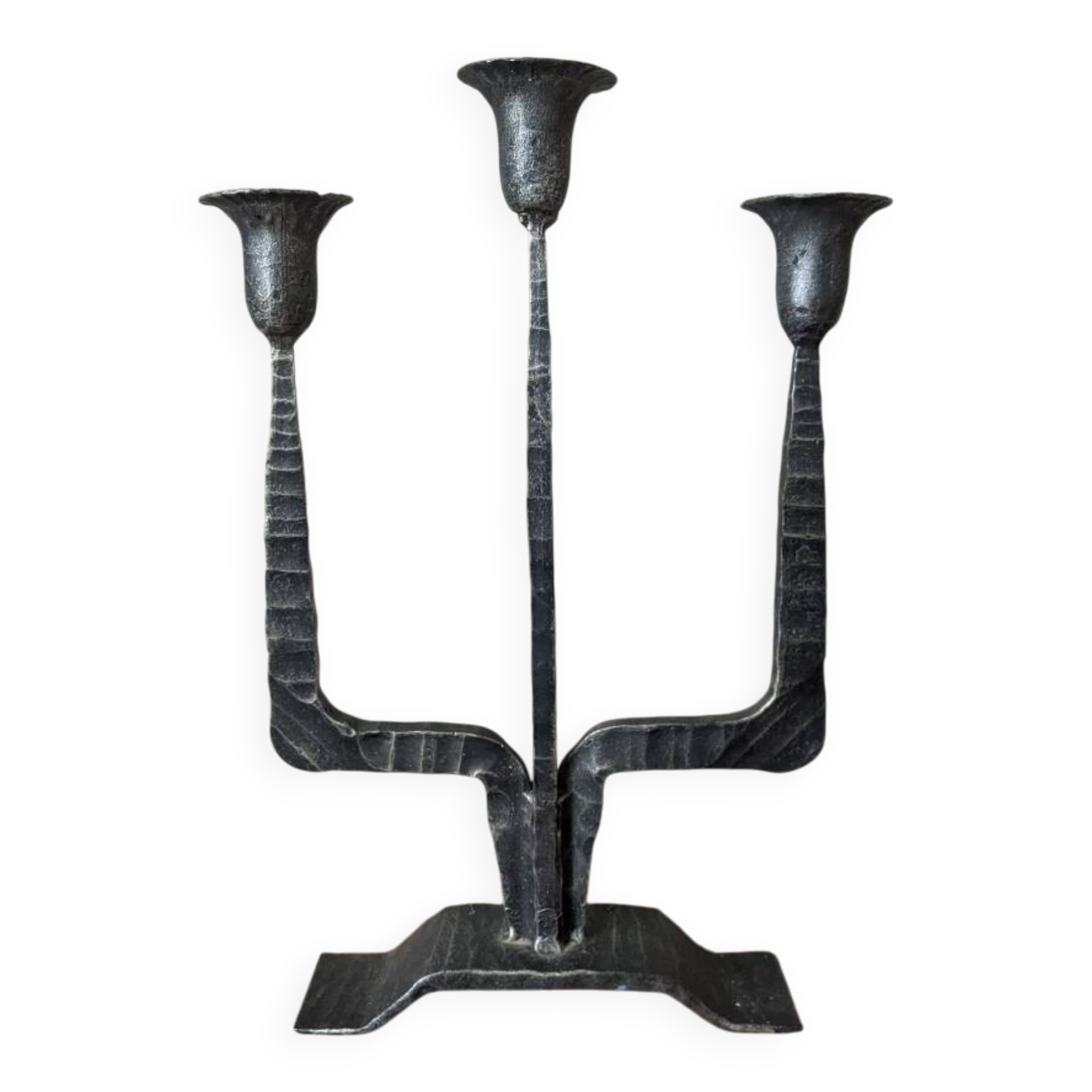3-arm chandelier, ironwork, brutalist design, handmade