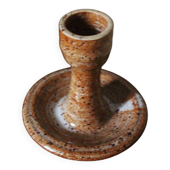 Vintage speckled rust round stoneware candlestick