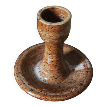 Vintage speckled rust round stoneware candlestick