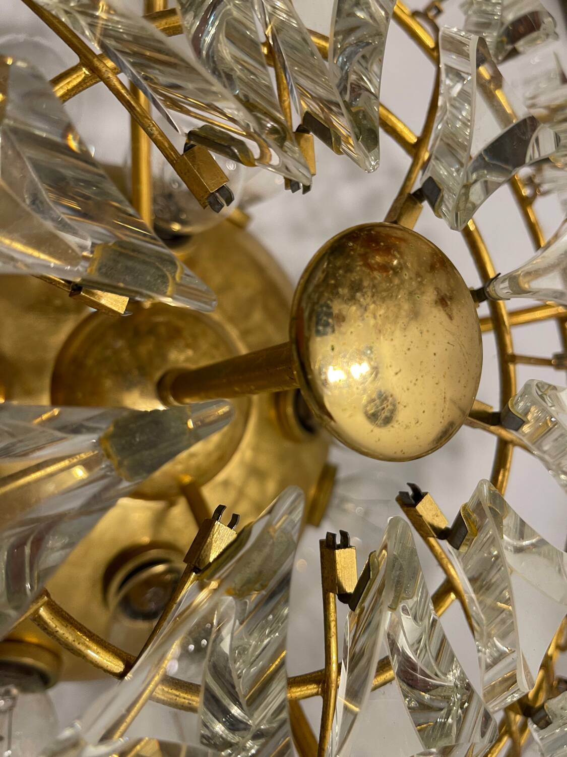 Large Brass Crystal Flushmount by Stilkronen Italy 1970’s