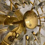 Grand plafonnier en laiton et cristal par Stilkronen Italie années 1970