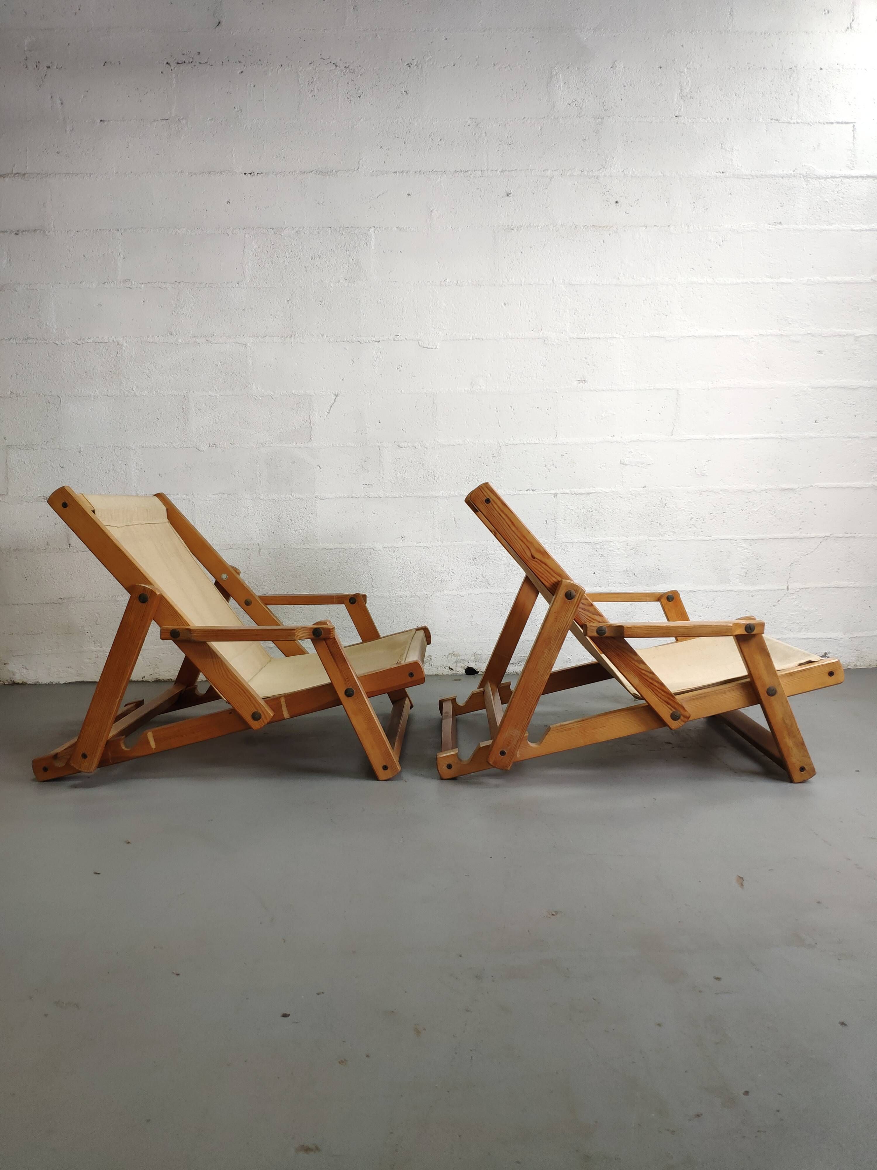Pair of armchairs sun loungers Kon-Tiki Ikea 1970 Gillis Lundgren