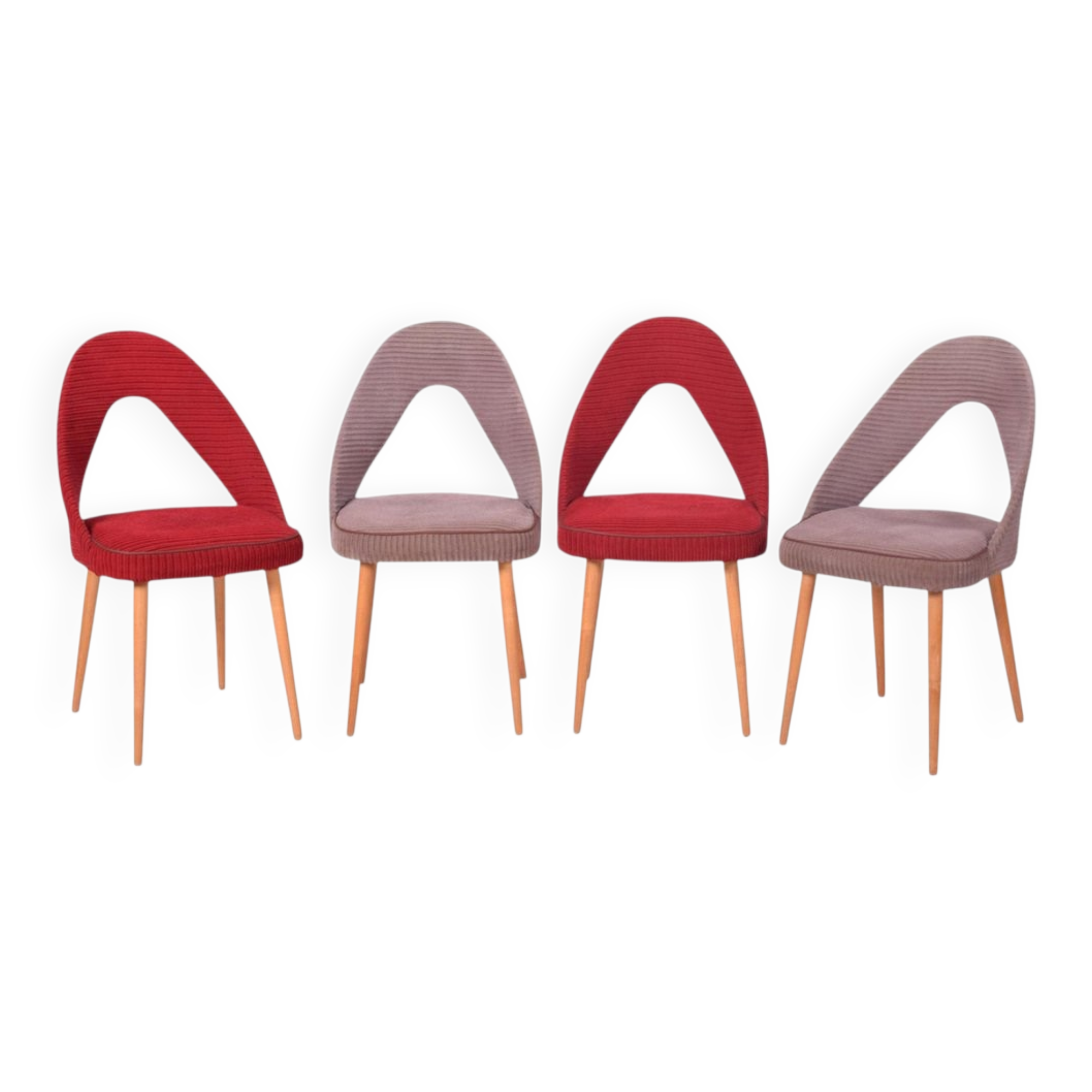 Chaises Mid-Century en hêtre, tchèque, années 1950, ensemble de 4