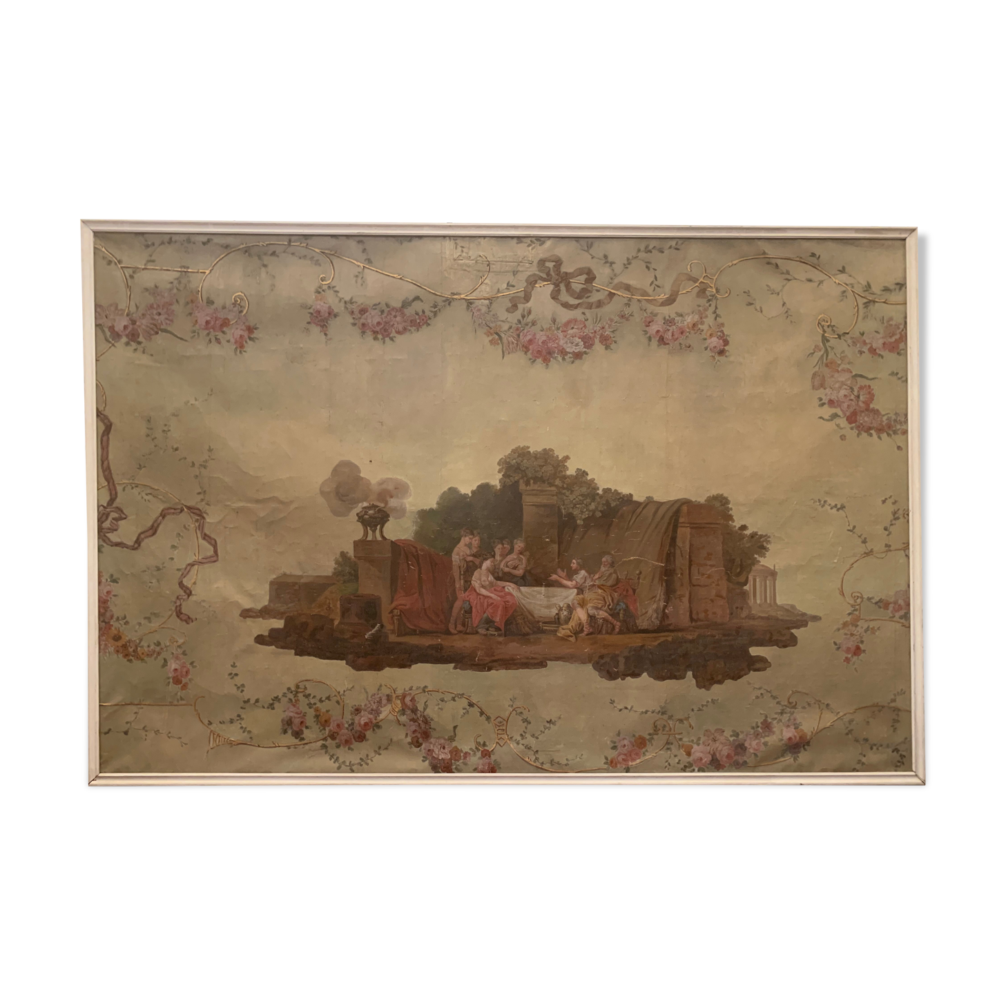 Painting on canvas has decoration of a scene in the Antique Decorative panel nineteenth century