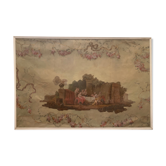 Peinture sur toile a décor d'une scène a l'Antique Panneau décoratif XIX siècle