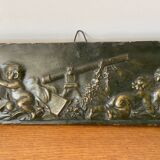 Bas Relief Ancien Chérubins Style Claude Michel Clodion Plâtre Vert