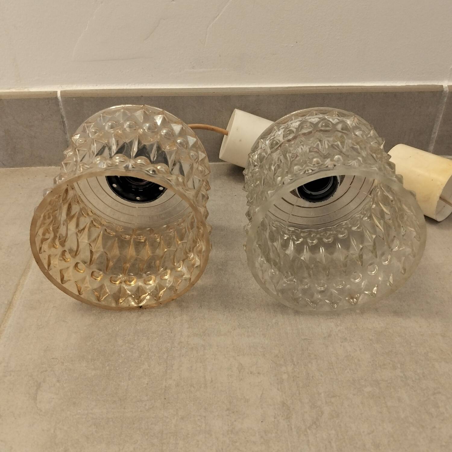 2 small chandeliers, vintage glass lights, 60s