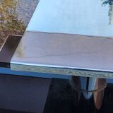 Coffee table from the 70s in chromed steel and smoked plexiglass double swivel trays
