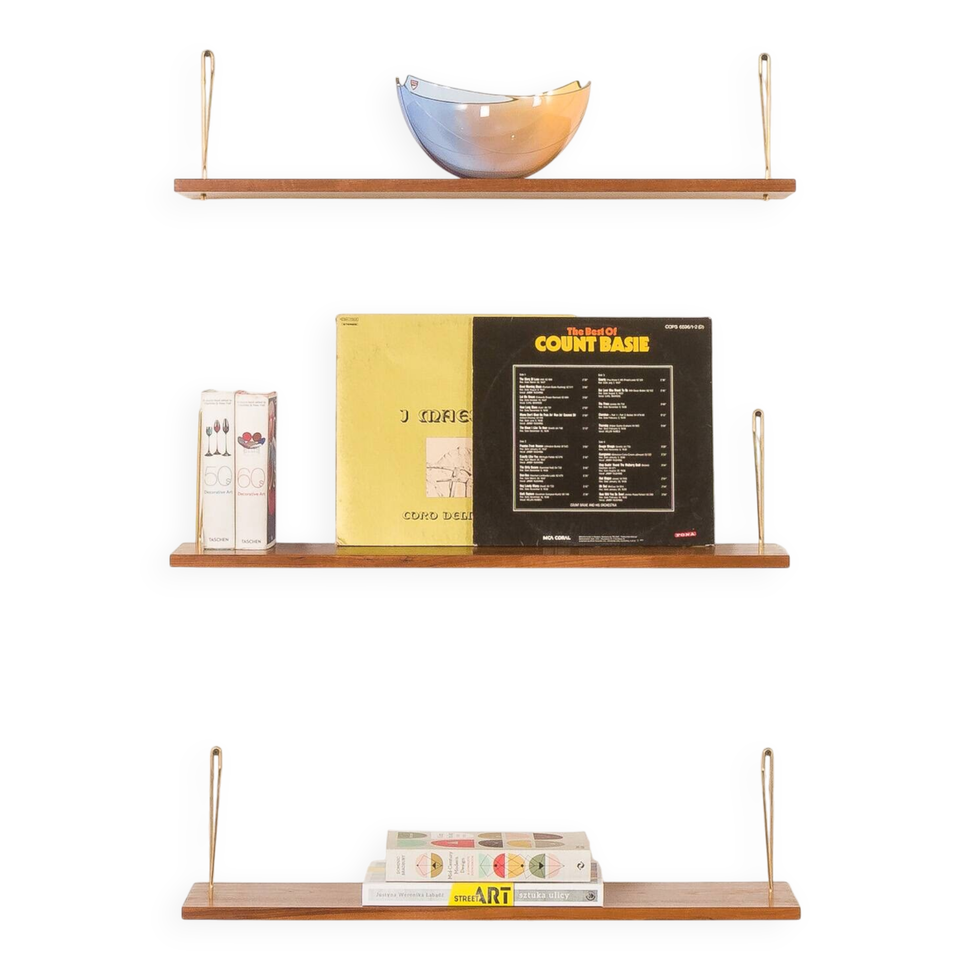 Danish mid-century floating shelves in teak, set of 3, 1960s