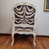 Pair of armchairs, carved and polychrome wood, printed zebra tapestry, Louis XV, circa 1790 – France