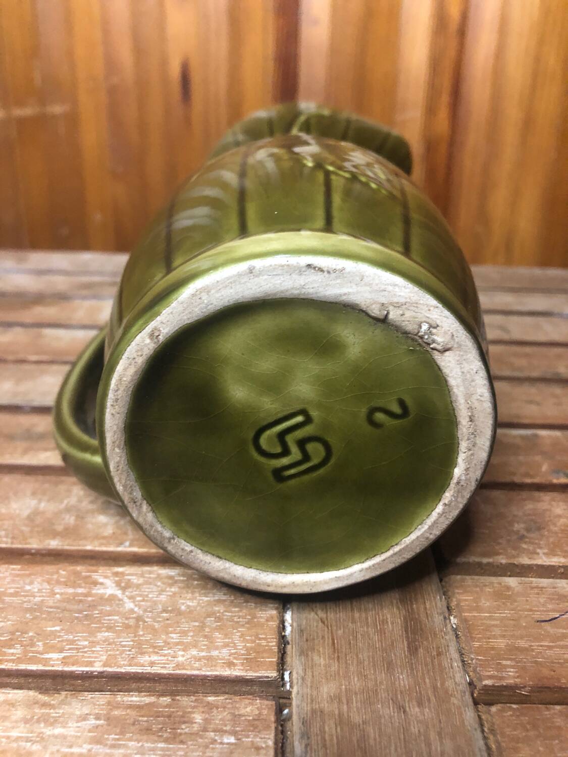 Old SARREGUEMINES Green Ceramic Pitcher Vintage Vines Decor