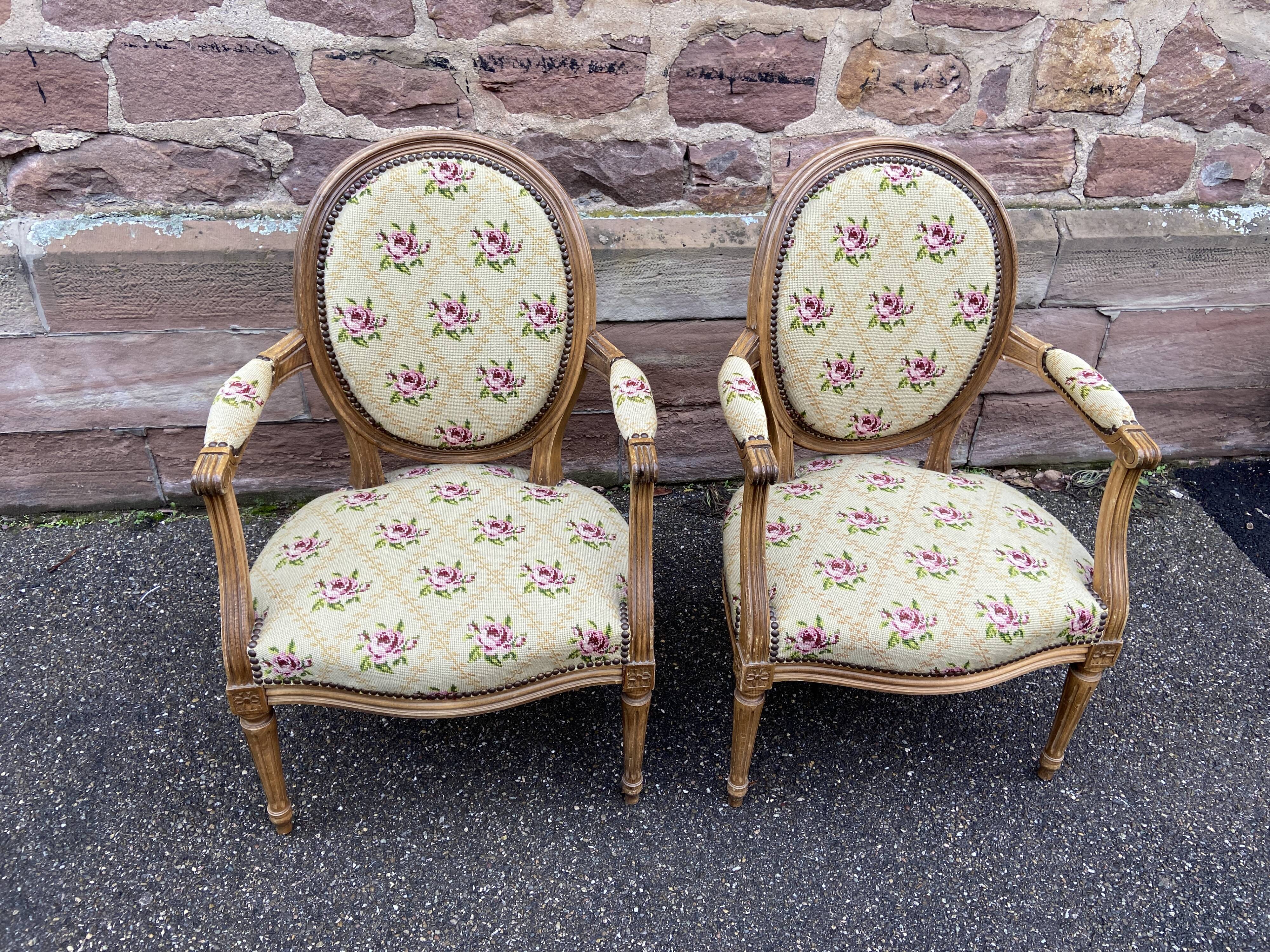 Pair of louis xvi style living room armchairs