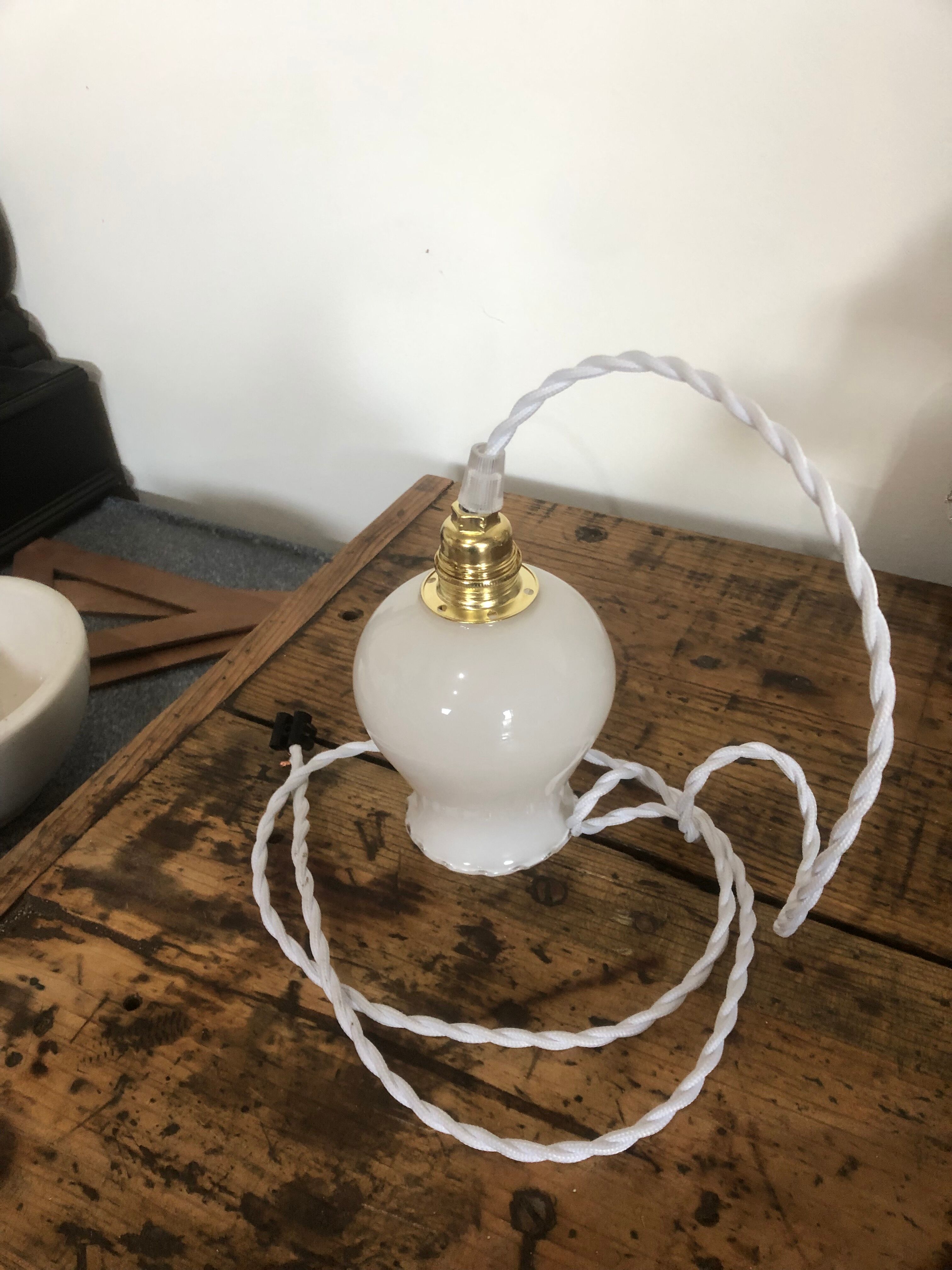 Vintage white glass pendant lamp