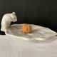Mouse figurine plate in white enameled ceramic, signed