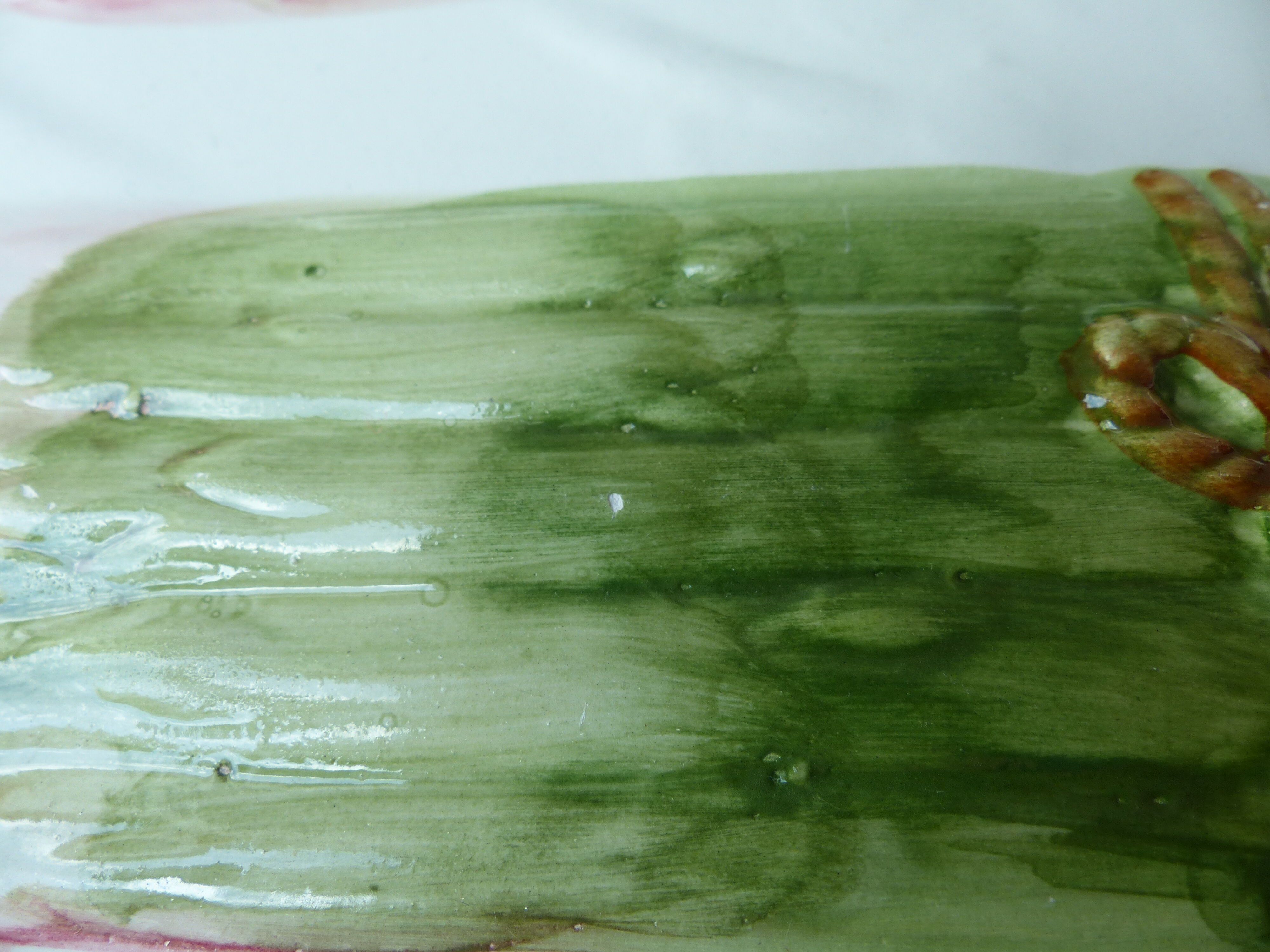 Antique asparagus dish - vintage slurry ceramic