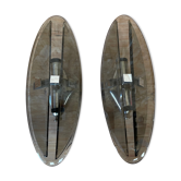 Pair of vintage smoked glass wall lamps