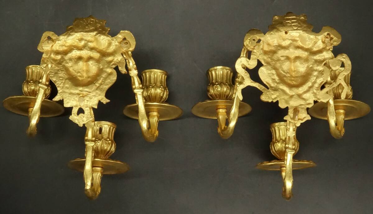 Pair of wall sconces with female masks, Napoléon III period, 19th century - bronze