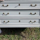 Louis XVI style chest of drawers in versailles grey patinated mahogany with white marble