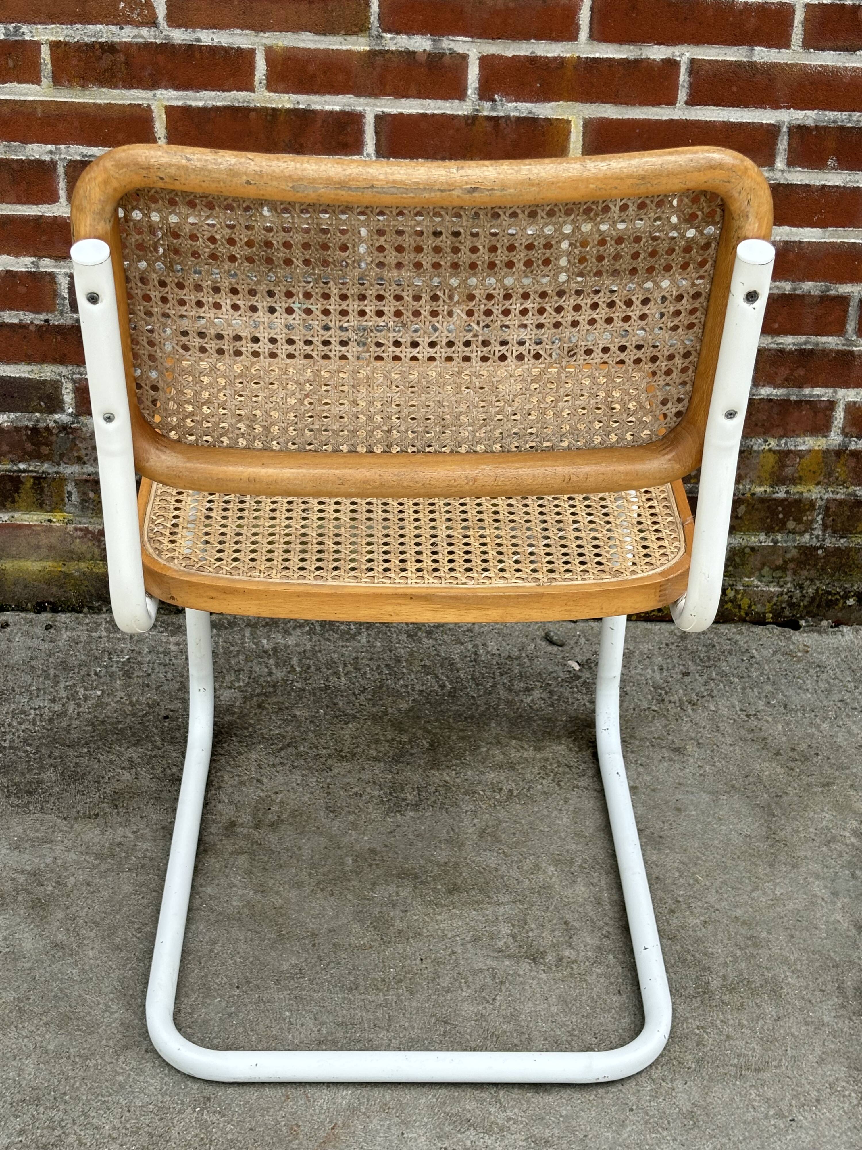 Cesca chair b32 model in white and wood by Marcel Breuer