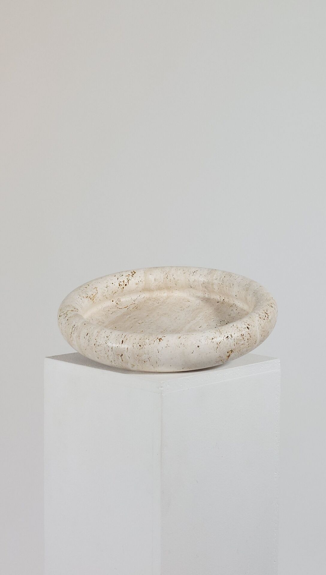 Vintage mid century handmade italian travertine stone bowl