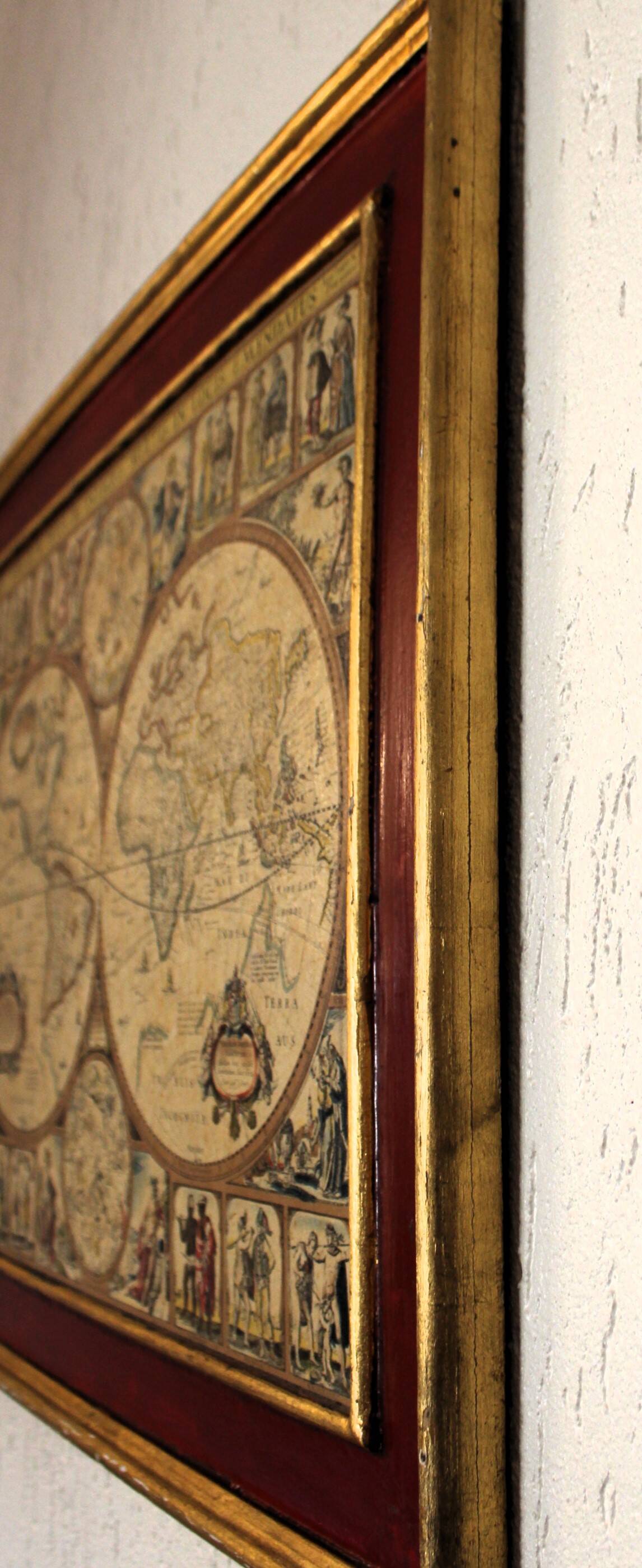 Cadre planisphère vintage reproduction XVIIème