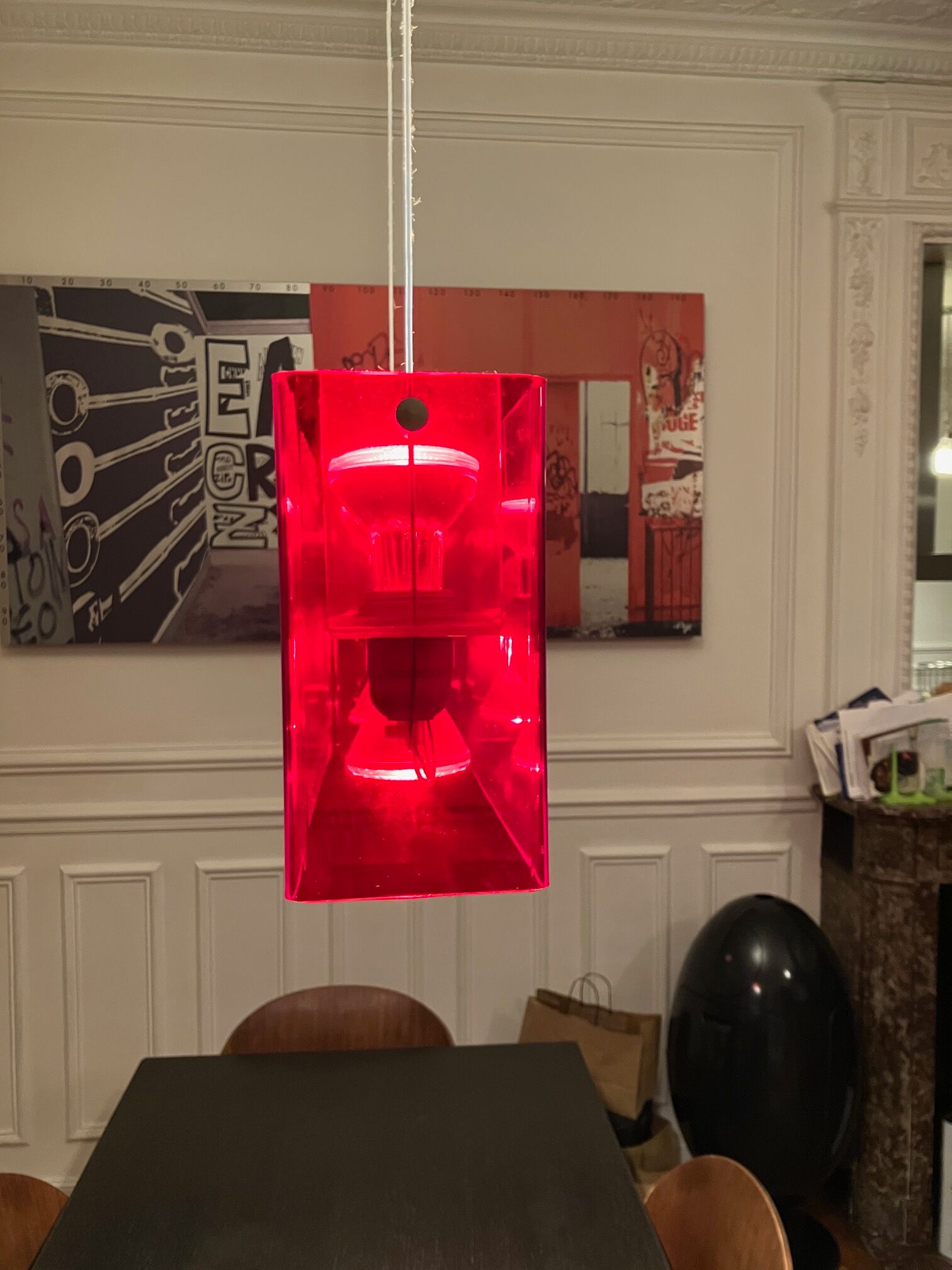 Duplex pendant lamp - Fontana Arte red plexiglass by Carlo Tamborini