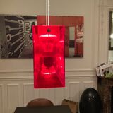 Duplex pendant lamp - Fontana Arte red plexiglass by Carlo Tamborini