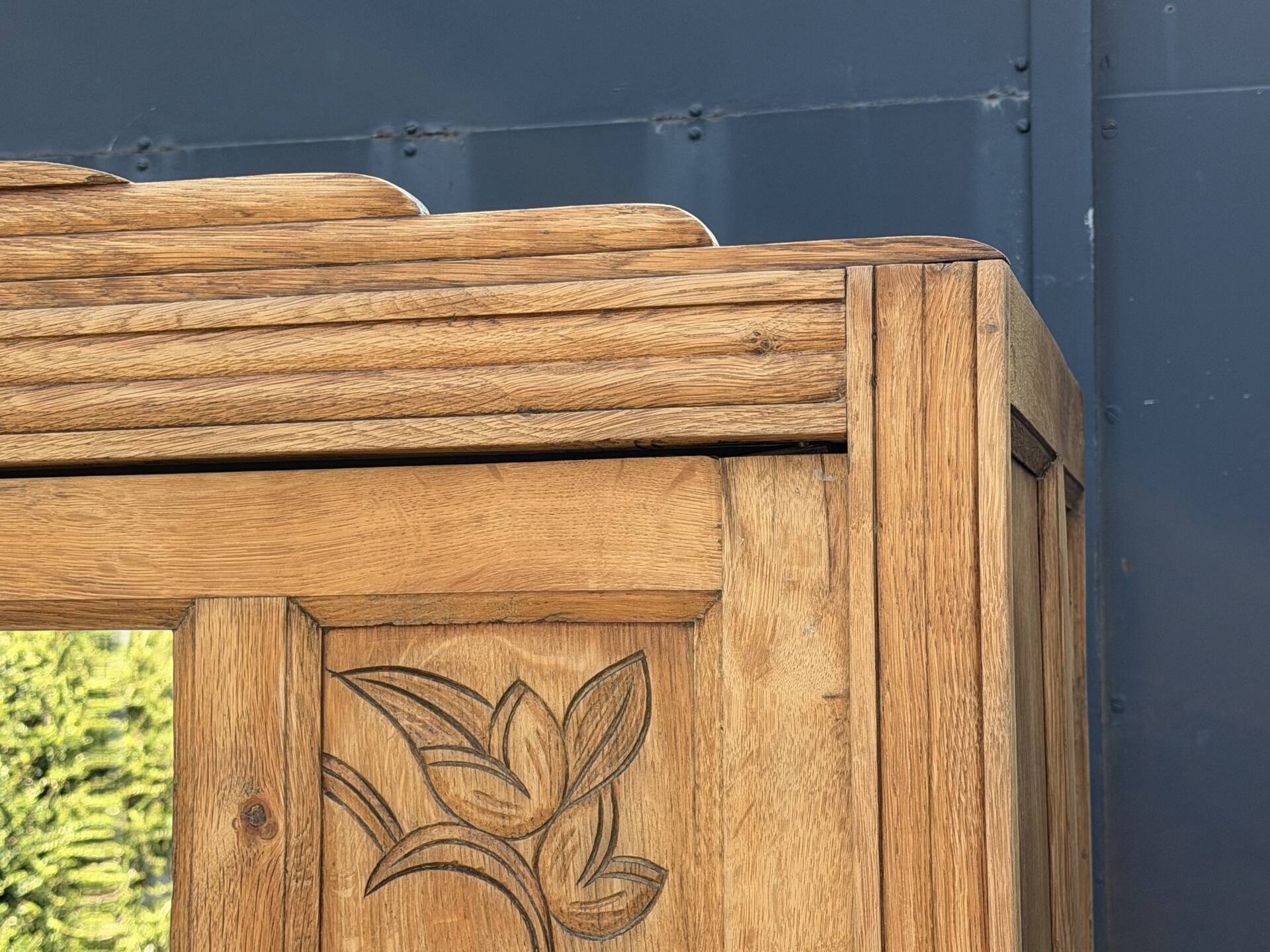Parisian Art Deco wardrobe in raw oak, renovated.