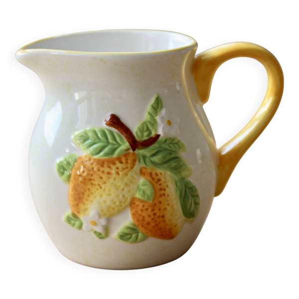 Pichet vintage en faïence et barbotine motif citron