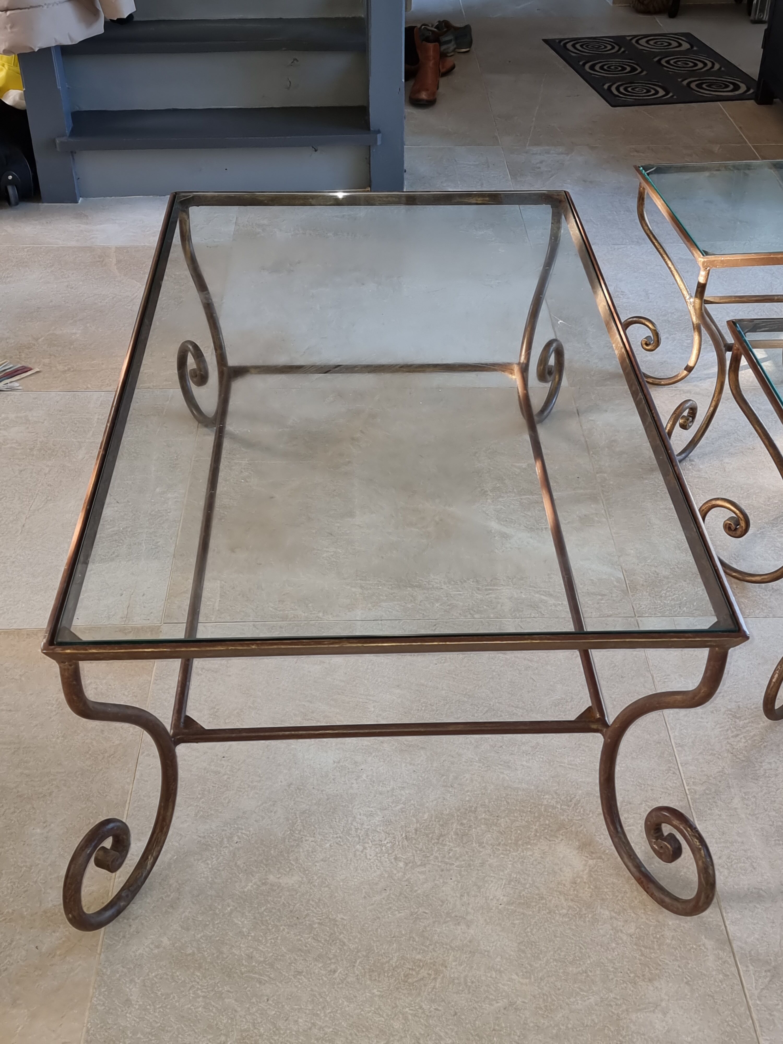 Bronze base coffee table, glass top
