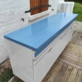 Kitchen cabinet in blue formica 4 doors 4 drawers