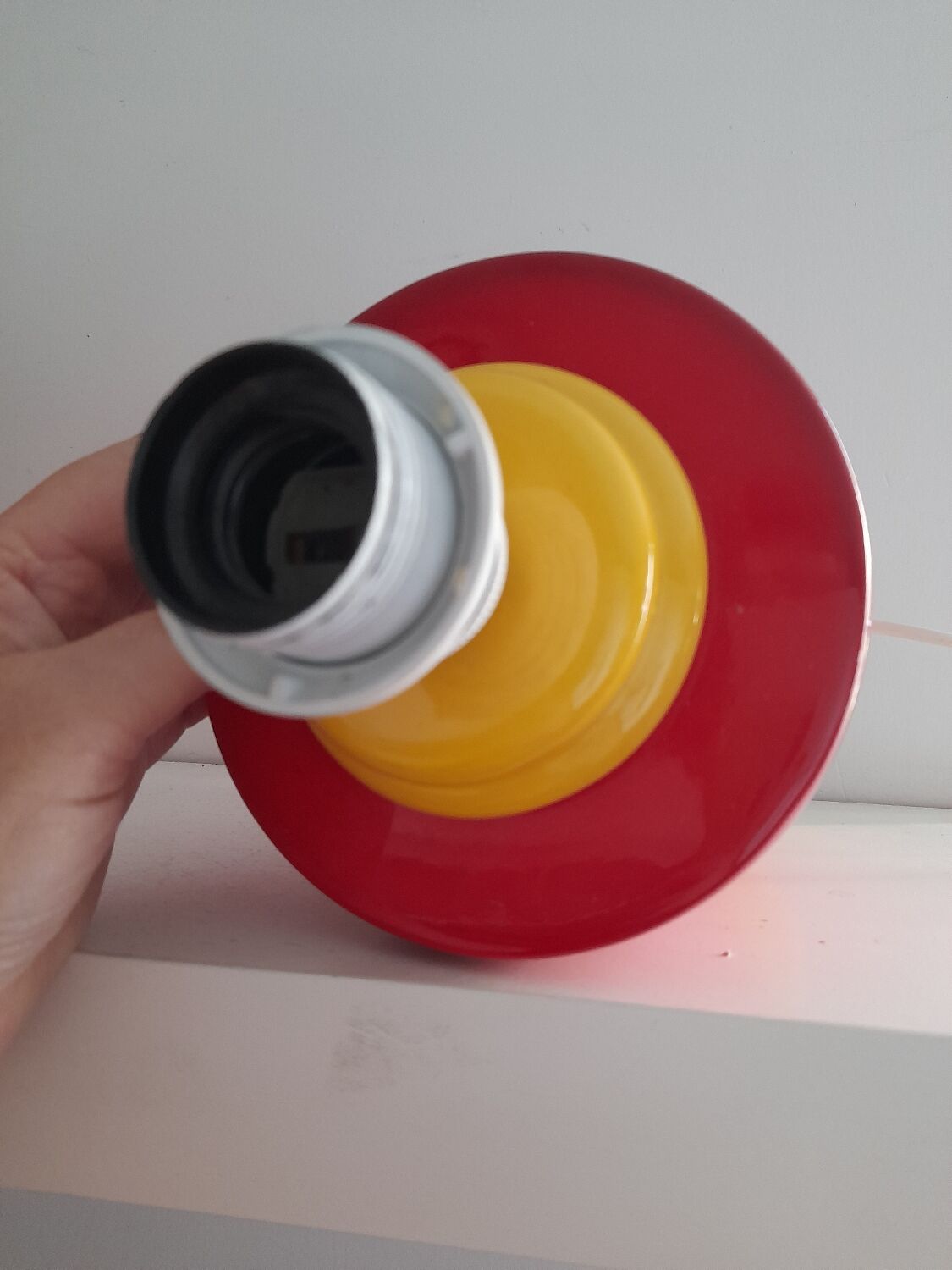 Pair of red and yellow lamp bases from the 80s