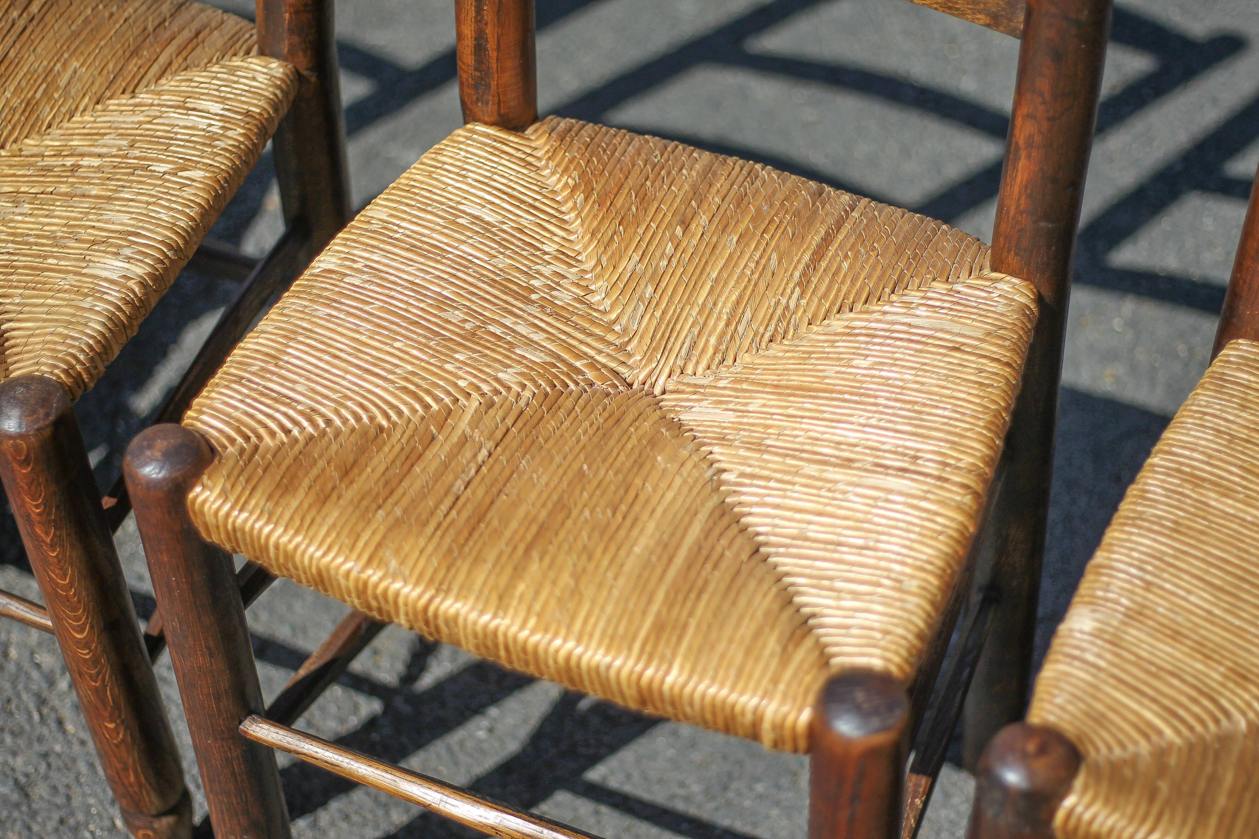 Set of 4 wooden and straw chairs, wooden chair, straw chair, countryside, chalet