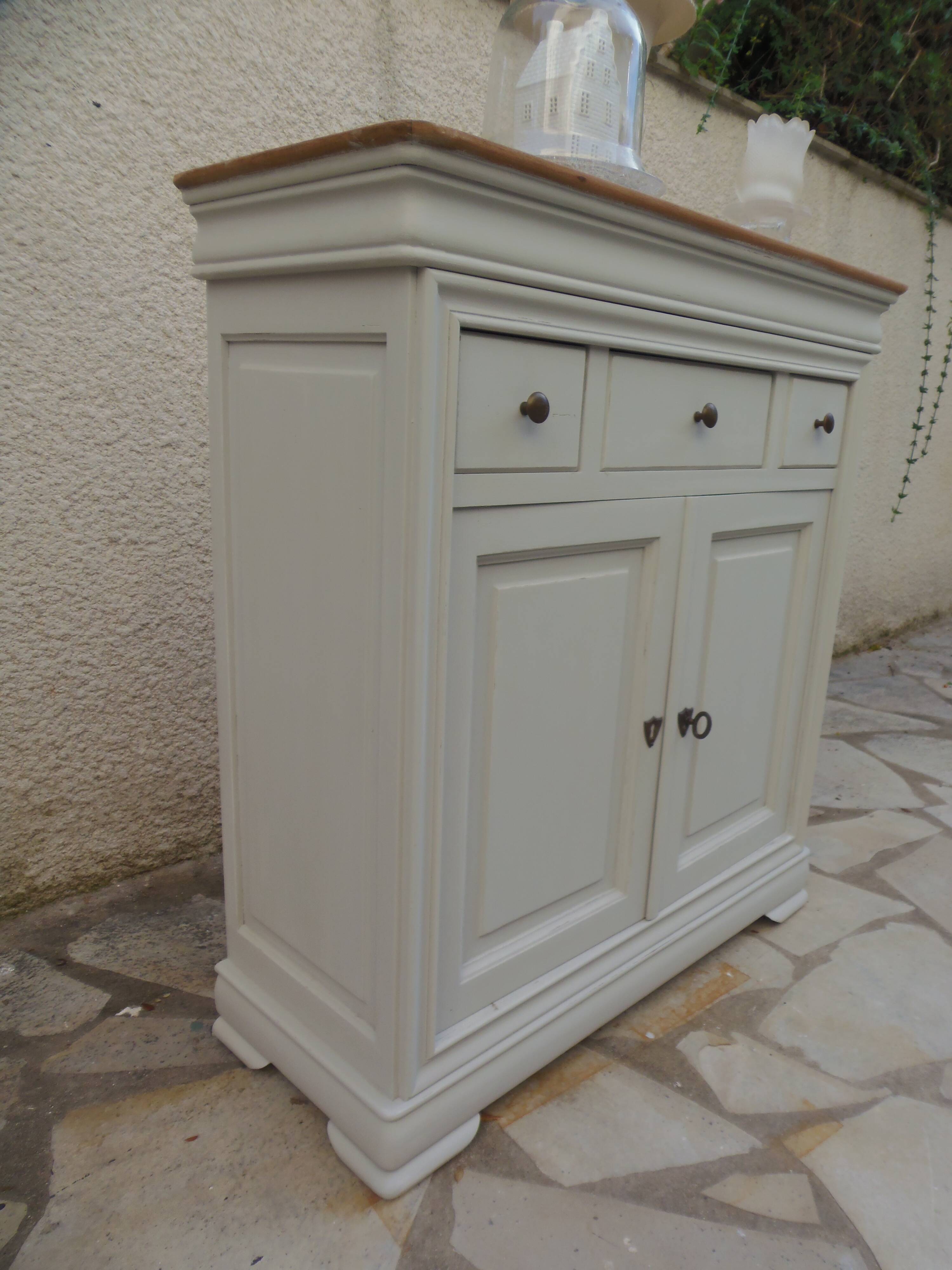 Small Louis Philippe style sideboard of beautiful craftsmanship, enhanced in storm gray.
