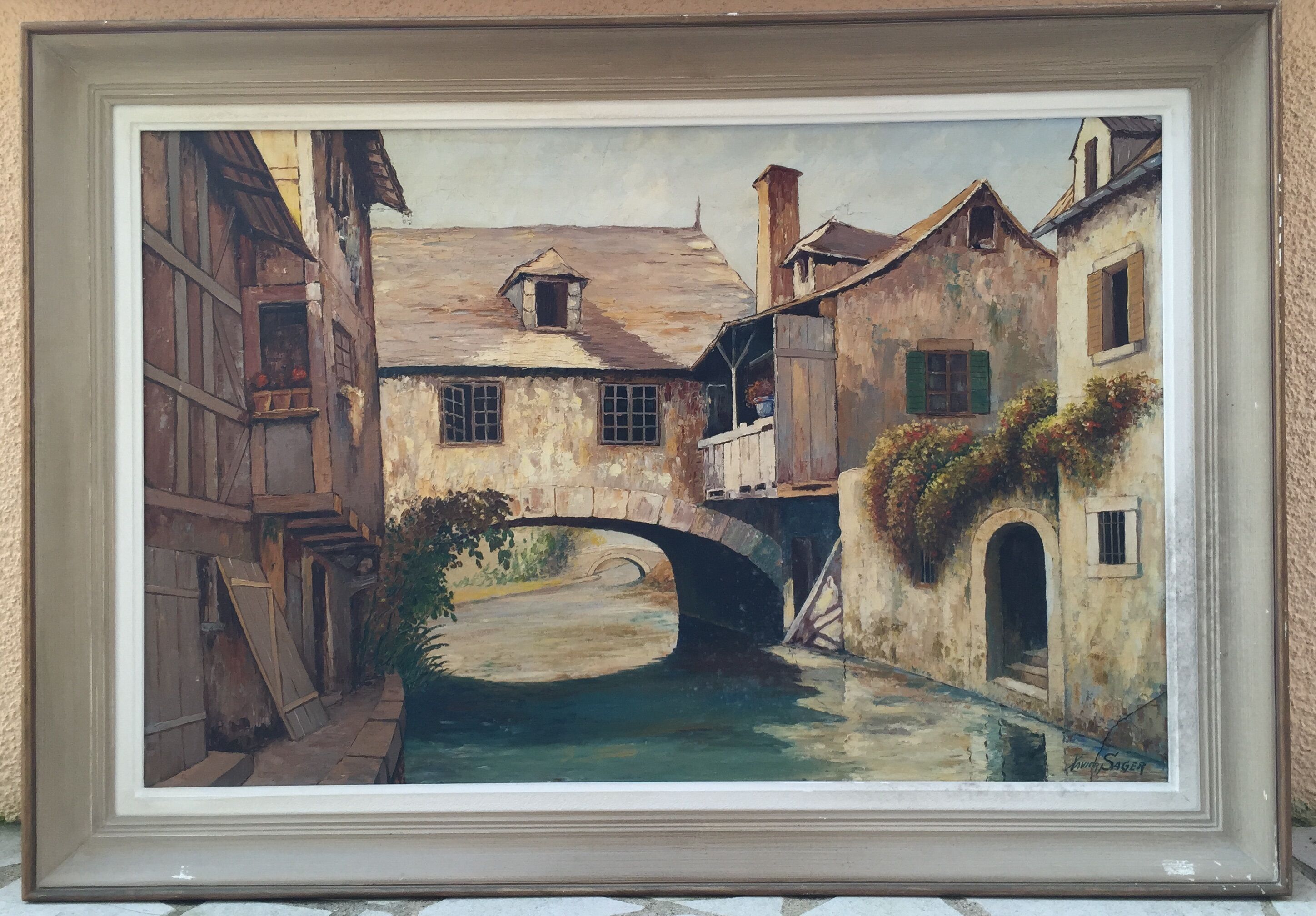 Oil on canvas: House spanning the canal