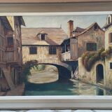 Oil on canvas: House spanning the canal