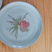 Glazed ceramic plates, signed Camos Vallauris.
