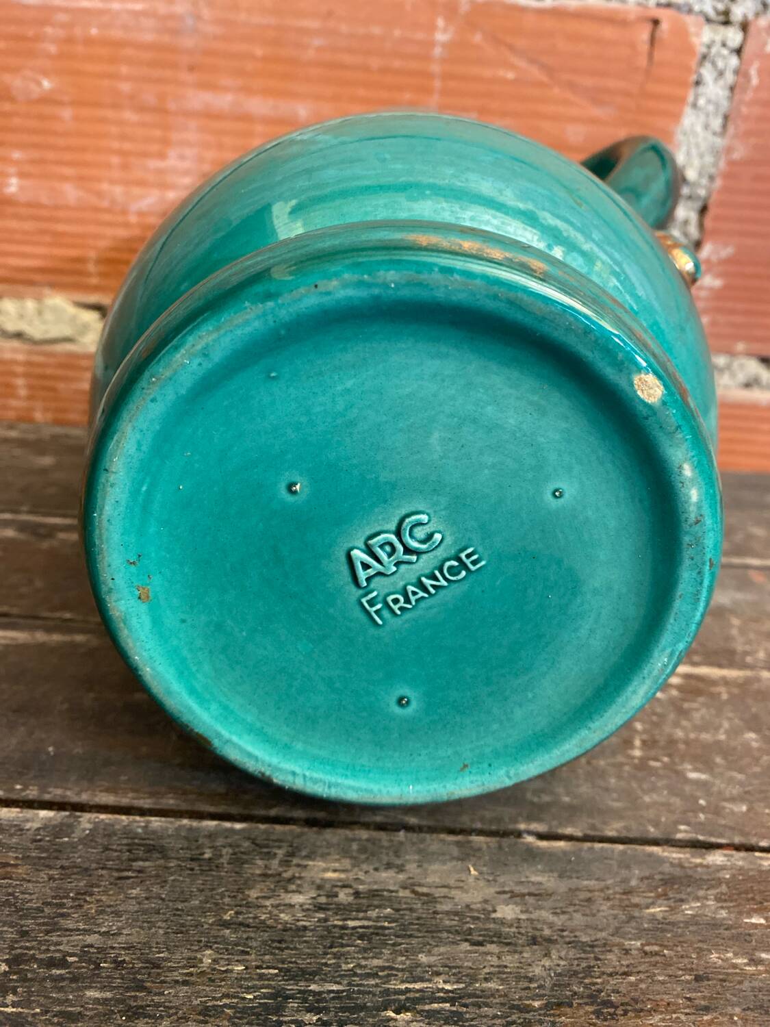 Vintage Green & Gold Ceramic ARC Vase Made in France #D777