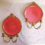 Pair of Napoleon III porcelain and bronze wall lights